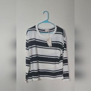 Hem & Thread Striped Coastal Knit Sweater Black White Long Sleeve New Small